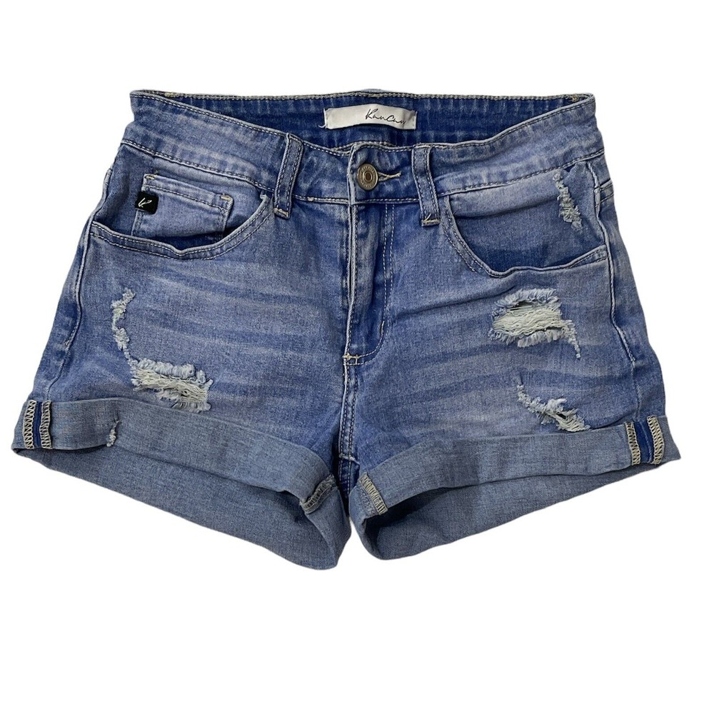 KANCAN Denim Rolled Cuff Distressed Destroyed Ripped Shorts, Size 3 / 25